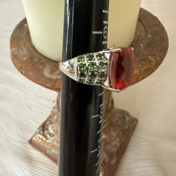 Ring w/authentic Orange Sapphire & RUSSIAN CHROME DIOPSIDE 925 sterling size 7 - Picture 6 of 9